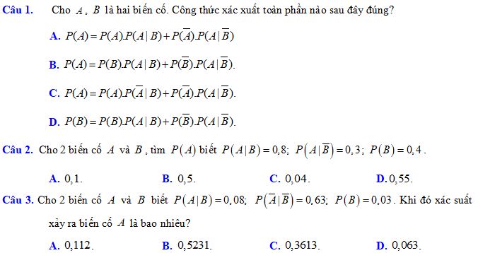 Công thức xác suất toàn phần - công thức Bayes