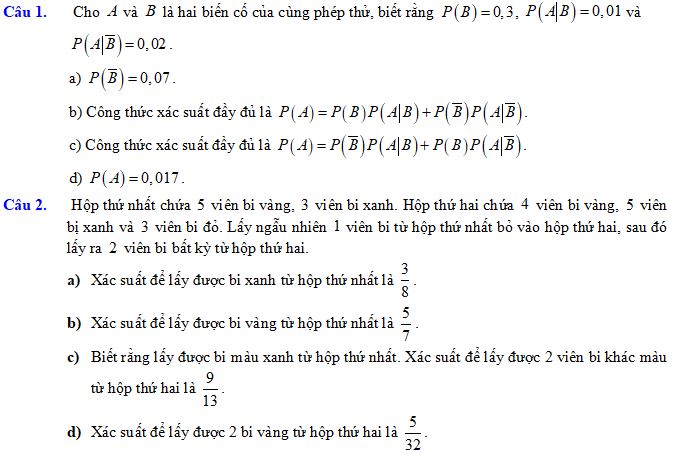 Công thức xác suất toàn phần - công thức Bayes