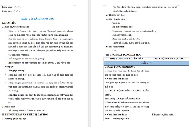 Giáo án Tiếng Việt 2 Bài 3: Viết chữ hoa M
