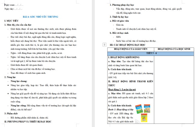 Giáo án Tiếng Việt 2 Bài 4: Luyện tập giới thiệu đồ vật quen thuộc (tiếp theo)