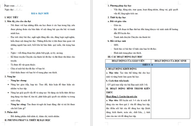 Giáo án Tiếng Việt 2 Bài 4: Luyện tập tả đồ vật quen thuộc
