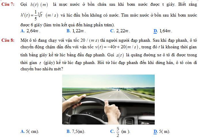 Bài toán về ứng dụng nguyên hàm để giải toán thực tế