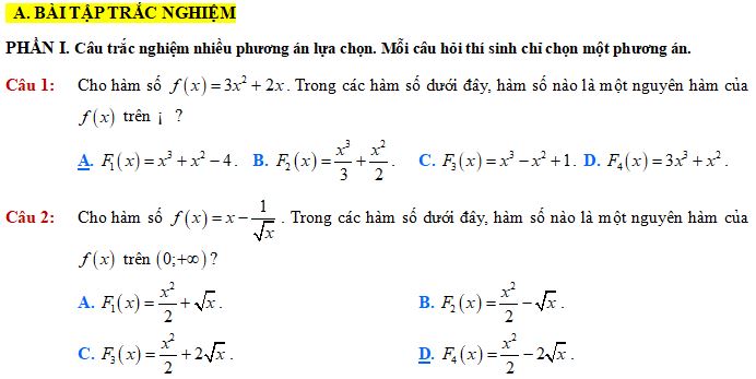 Bài toán về Nguyên hàm
