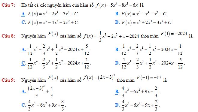 Bài toán về Nguyên hàm