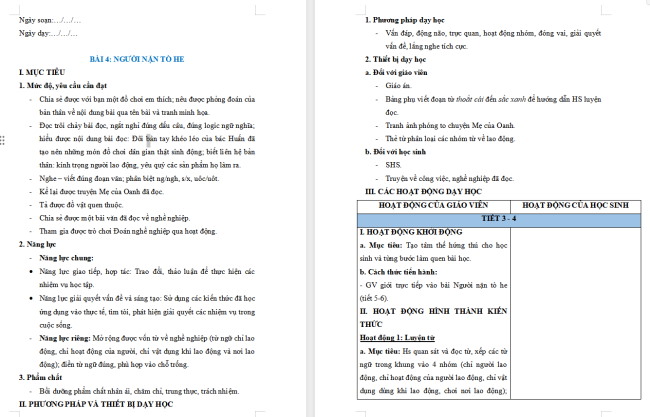 Giáo án Tiếng Việt 2 Bài 4: Đọc - kể Mẹ của Oanh