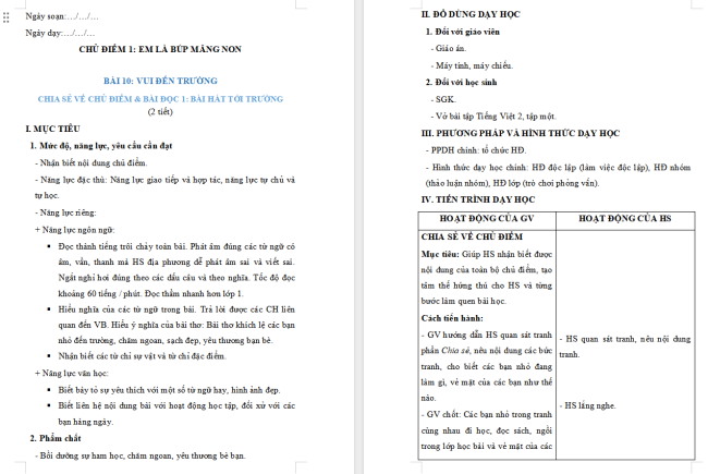 Giáo án Tiếng Việt 2 Bài 10: Bài hát tới trường