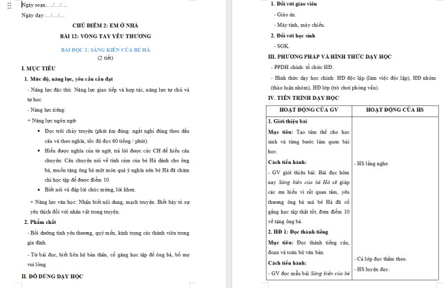Giáo án Tiếng Việt 2 Bài 12: Sáng kiến của bé Hà