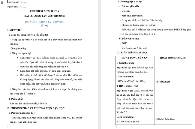 Giáo án Tiếng Việt 2 Bài 12: Nghe - viết Ông và cháu, Chữ hoa K