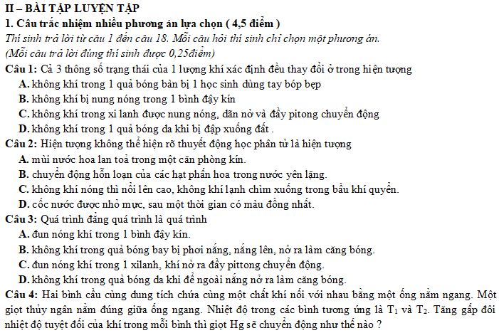 Bài tập về khí lí tưởng