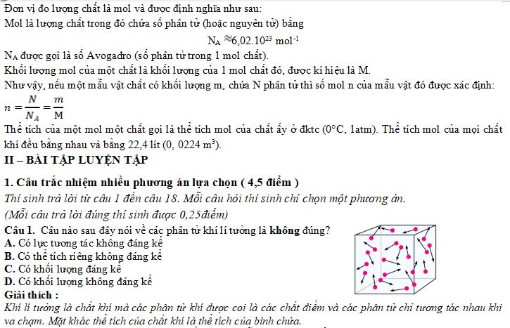 Bài tập Mô hình động học phân tử chất khí