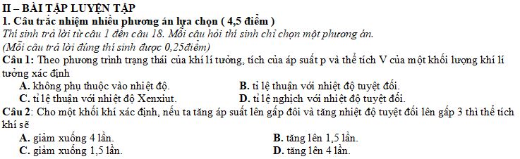 Bài tập Phương trình trạng thái khí lí tưởng