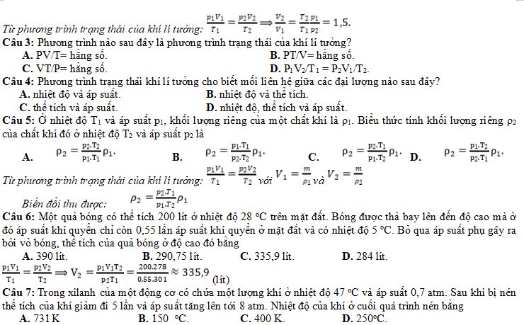 Bài tập Phương trình trạng thái khí lí tưởng