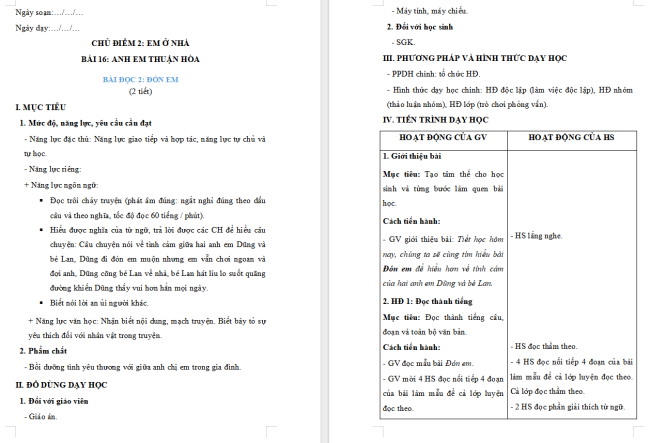 Giáo án Tiếng Việt 2 Bài 16: Đón em