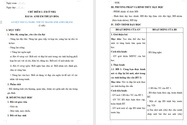 Giáo án Tiếng Việt 2 Bài 16: Quan sát tranh ảnh anh chị em