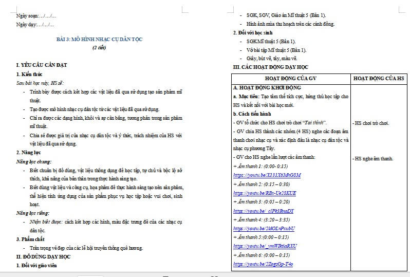 Bài 3: Mô hình nhạc cụ dân tộc