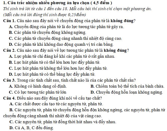 Bài tập về Cấu trúc của chất - Sự chuyển thể