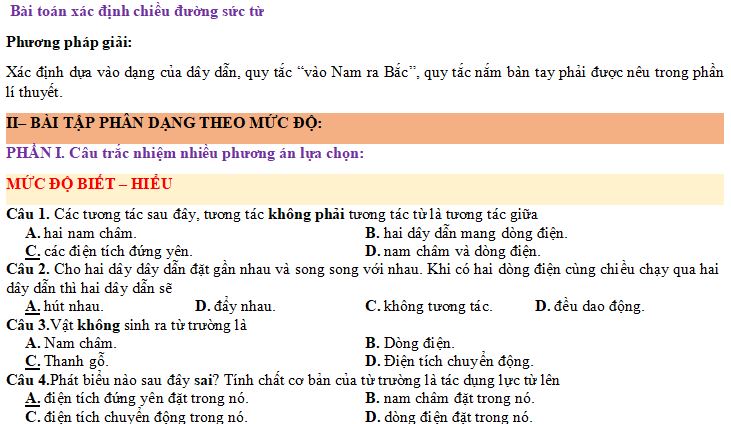 Bộ câu hỏi trắc nghiệm về Từ trường