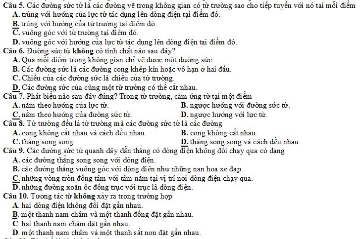 Bộ câu hỏi trắc nghiệm về Từ trường