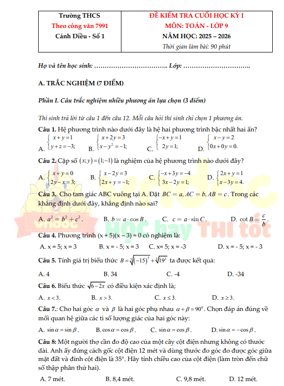 Bo 8 de thi HK1 Toan 9 Canh Dieu theo CV 7991 Co dap an*827699