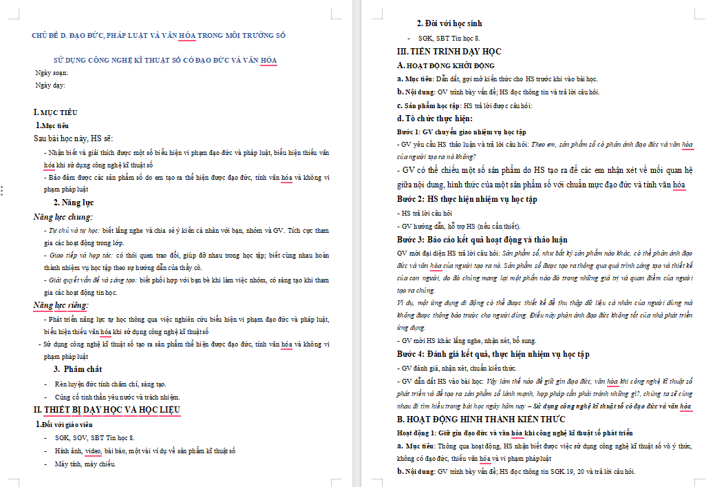  Sử dụng công nghệ kĩ thuật số có đạo đức và văn hóa