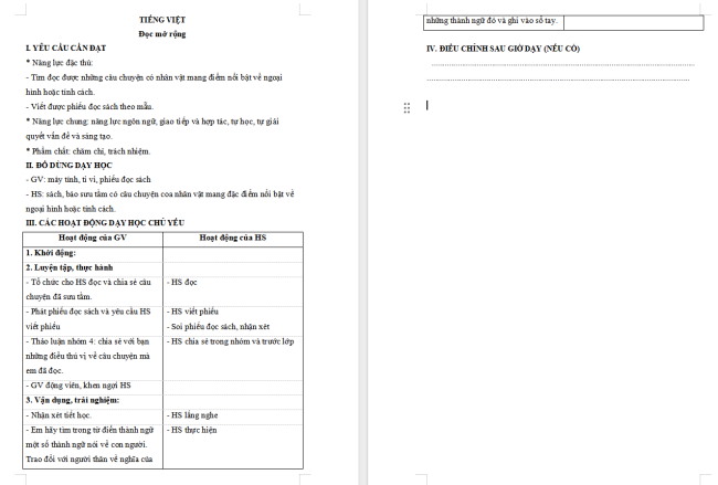 Giáo án Tiếng Việt 4 Bài 8: Đọc mở rộng
