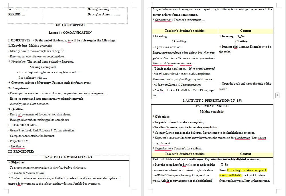  Tiếng Anh 8 Unit 8: Communication