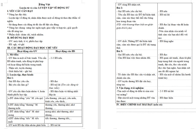 Giáo án Tiếng Việt 4 Bài 13: Luyện tập về động từ