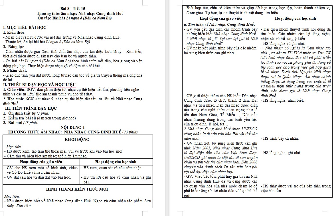 Giáo án Âm nhạc 9 KNTT Bài 8 tiết 15