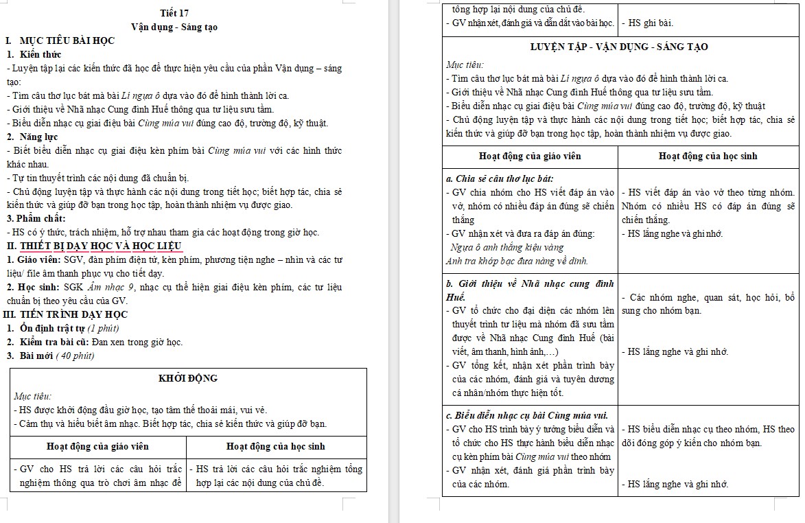 Giáo án Âm nhạc 9 KNTT Bài 8 tiết 17