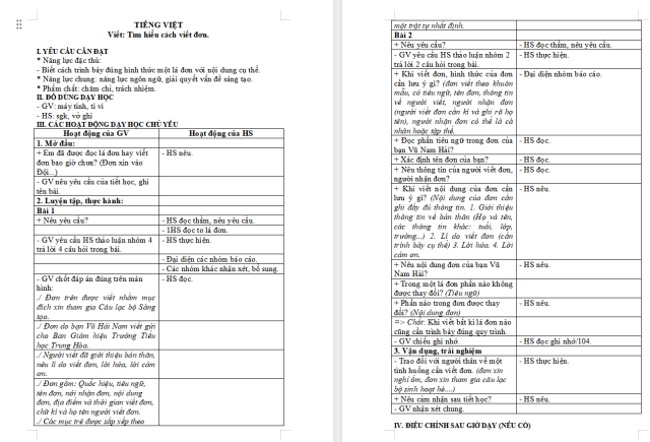 Giáo án Tiếng Việt 4 Bài 23: Tìm hiểu cách viết đơn