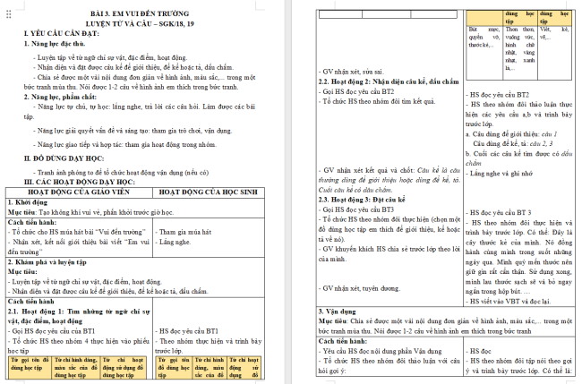 Giáo án Tiếng Việt 3 Bài 3: Luyện tập về từ chỉ sự vật, đặc điểm, hoạt động