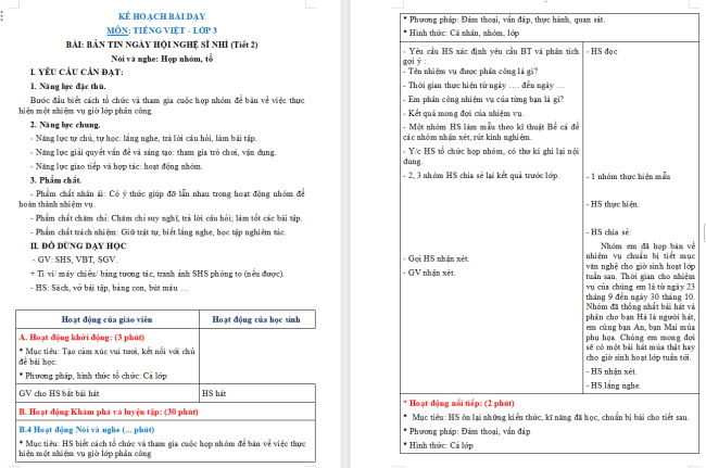 Giáo án Tiếng Việt 3 Bài 2: Họp nhóm, tổ