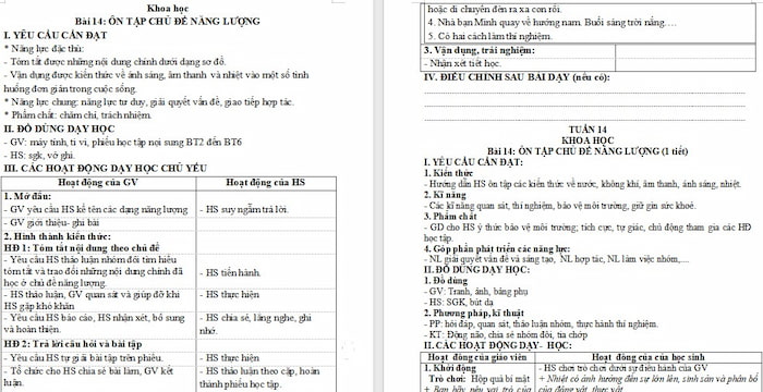 Giáo án Khoa học 4 Ôn tập chủ đề Năng lượng
