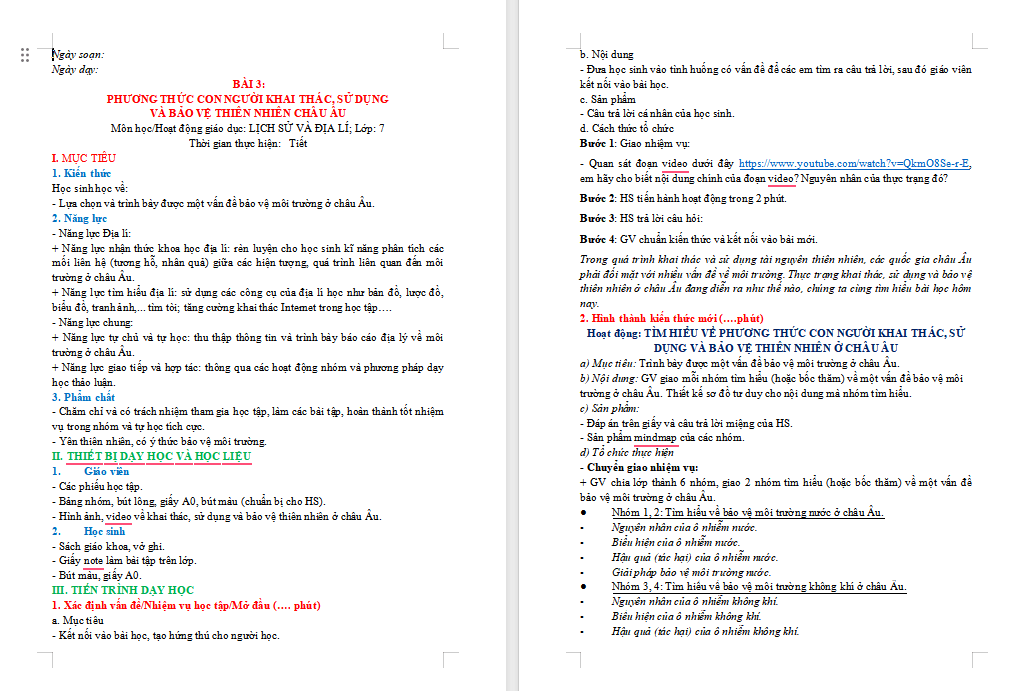 Phương thức con người khai thác sử dụng và bảo vệ thiên nhiên châu Âu