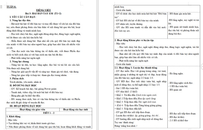 Giáo án Tiếng Việt 3 Bài 3: Hai bàn tay em
