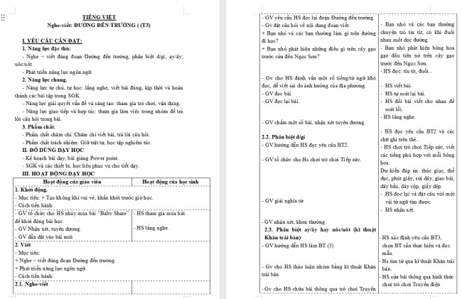 Giáo án Tiếng Việt 3 Bài 3: Nghe - viết Đường đến trường