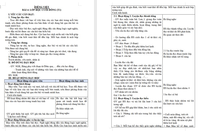 PowerPoint Tiếng Việt 3 Bài 4: Lớp học cuối đông