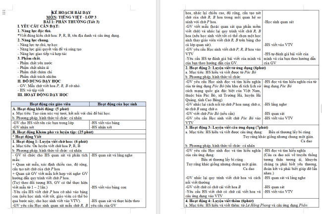 Giáo án Tiếng Việt 3 Bài 1: Ôn chữ hoa P, R, B