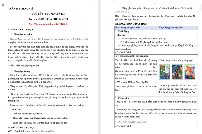 Giáo án Tiếng Việt 3 Bài 1: Ý tưởng của chúng mình
