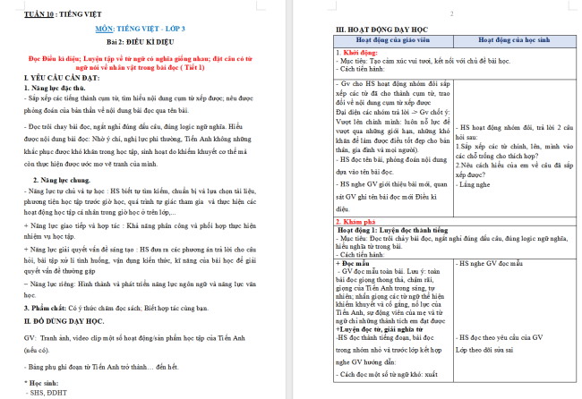 Giáo án Tiếng Việt 3 Bài 2: Điều kì diệu