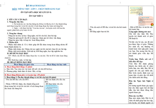 Giáo án Tiếng Việt 3 Ôn tập giữa học kì I (Tiết 2)