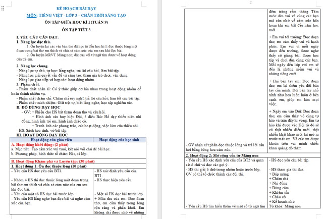 Giáo án Tiếng Việt 3 Ôn tập giữa học kì I (Tiết 3)