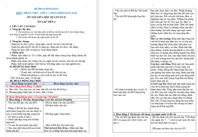 Giáo án Tiếng Việt 3 Ôn tập giữa học kì I (Tiết 4)