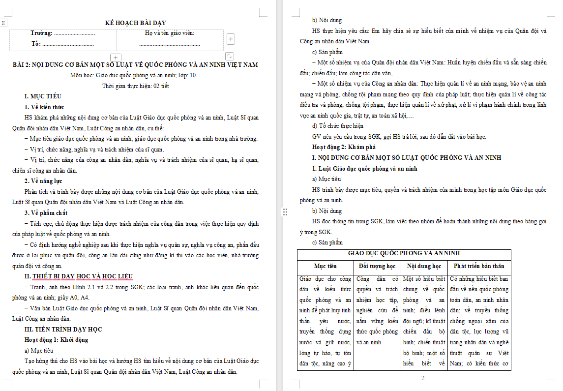 Giáo án PowerPoint Giáo dục Quốc phòng 10 Bài 2: