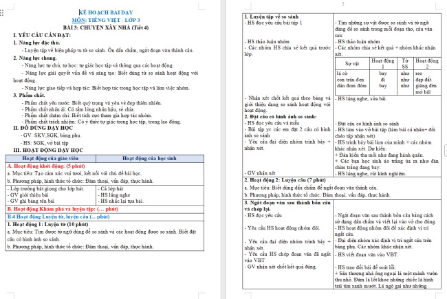 Giáo án Tiếng Việt 3 Bài 3: Luyện tập về so sánh