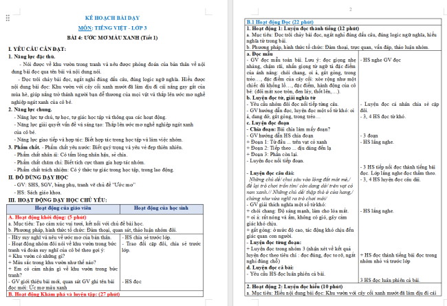 Giáo án Tiếng Việt 3 Bài 4: Ước mơ màu xanh