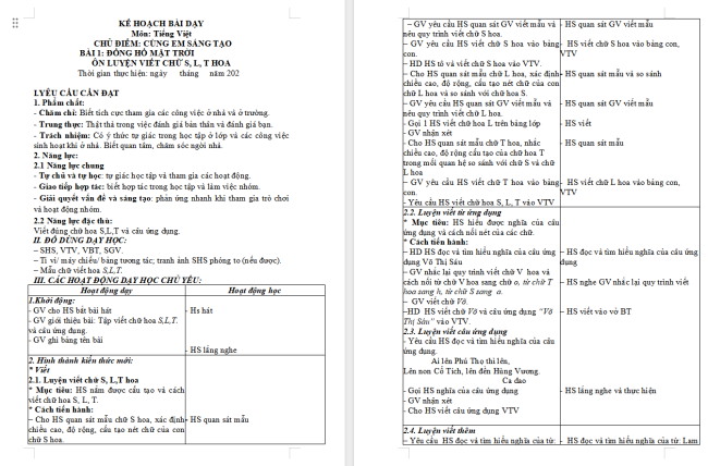 Giáo án Tiếng Việt 3 Bài 1: Ôn chữ hoa S, L, T