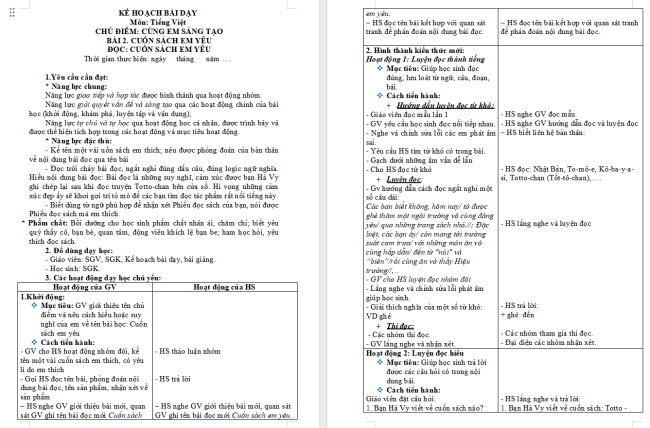 Giáo án Tiếng Việt 3 Bài 2: Cuốn sách em yêu