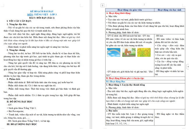 Giáo án Tiếng Việt 3 Bài 3: Đôi bạn