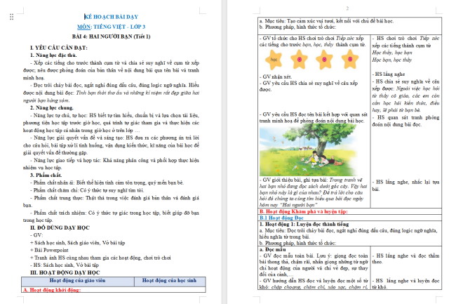 Giáo án Tiếng Việt 3 Bài 4: Hai người bạn